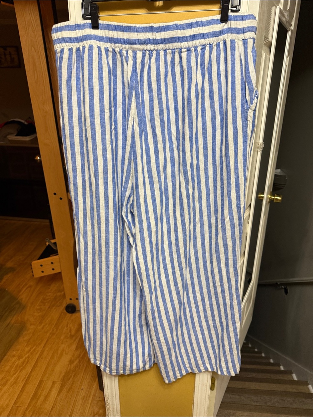 Ava & Viv 1X Blue White Striped Linen Blend Wide Leg Pants - Picture 7 of 10
